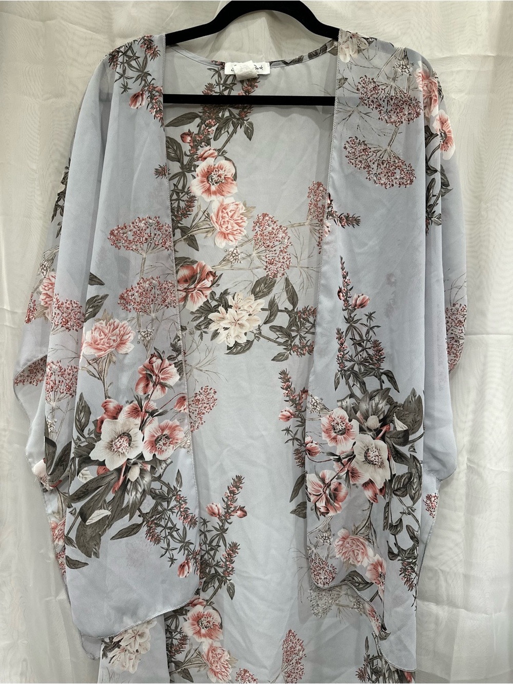 Beautiful Light Blue/Gray Floral Kimono - Women's Lightweight Cover-Up
